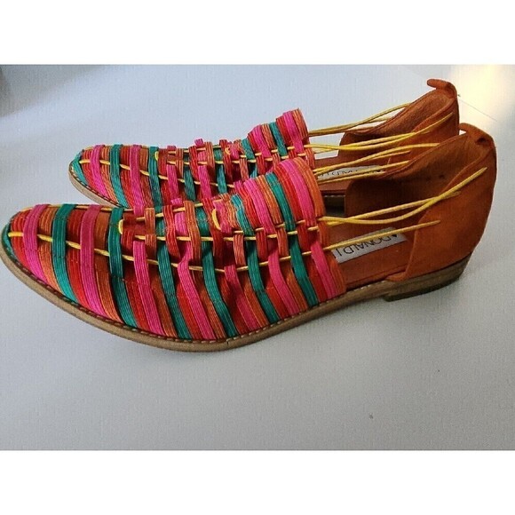 Donald Pliner Anthropologie Rainbow Leather Woven Elastic Slide D’Orsay Flat 9 - Picture 4 of 7